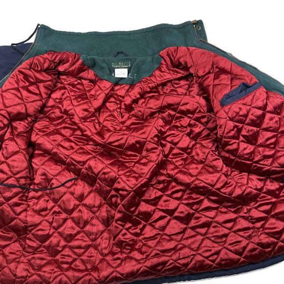 Fred Perry Parka Jacket Blue Mens Large Zip Snap Winter Quilted Interior Coat - Picture 10 of 14